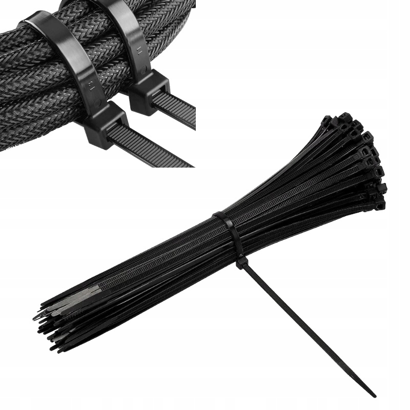 Opaski Kablowe Zaciskowe Bardzo Mocne Trytytki 3,6x200mm Czarne 100 sztuk