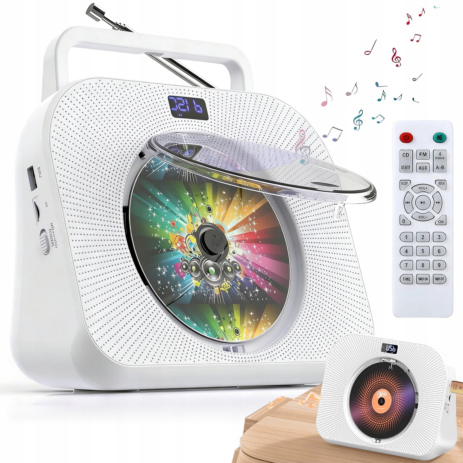 CD Přehrávač Stereo Reproduktor Bluetooth 5.0 Fm Rádio Aux Usb Funkce Časovače