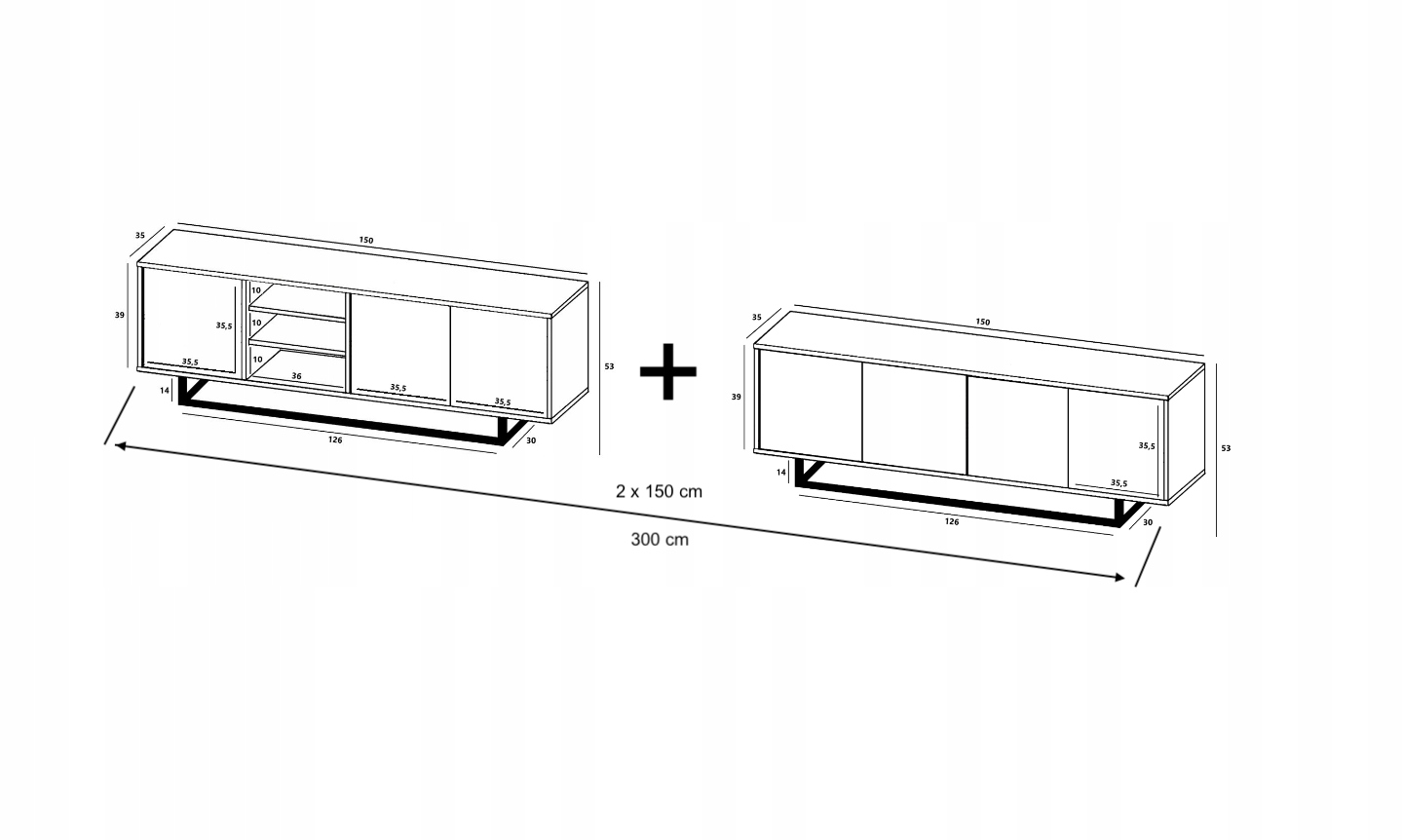 Szafka RTV Loft Komoda RTV Loft Grafit MAT 300 cm Kolekcja APOLLO