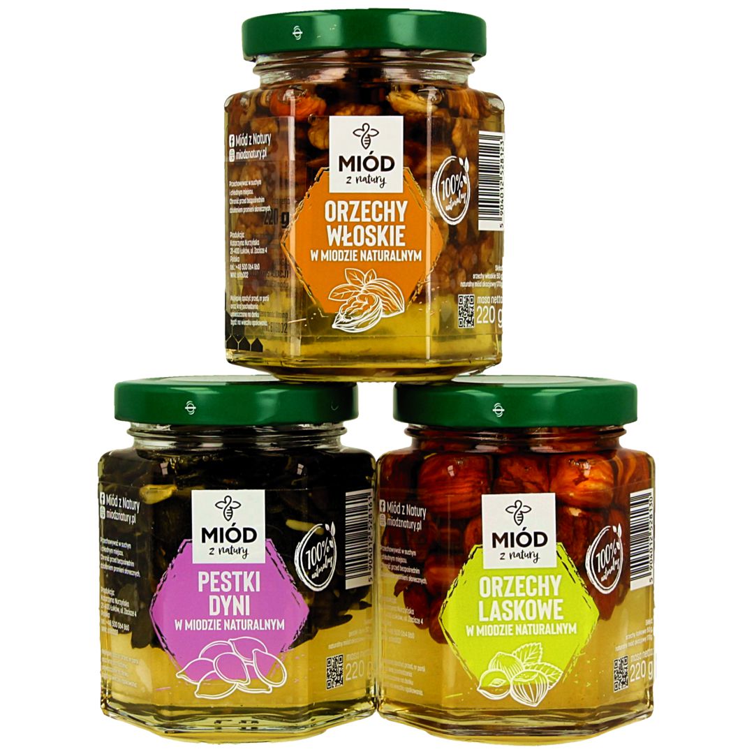 Levně Sada 3 medů s Ořechy – V Sadě Levněji! Ořechy Bakalie v medu!