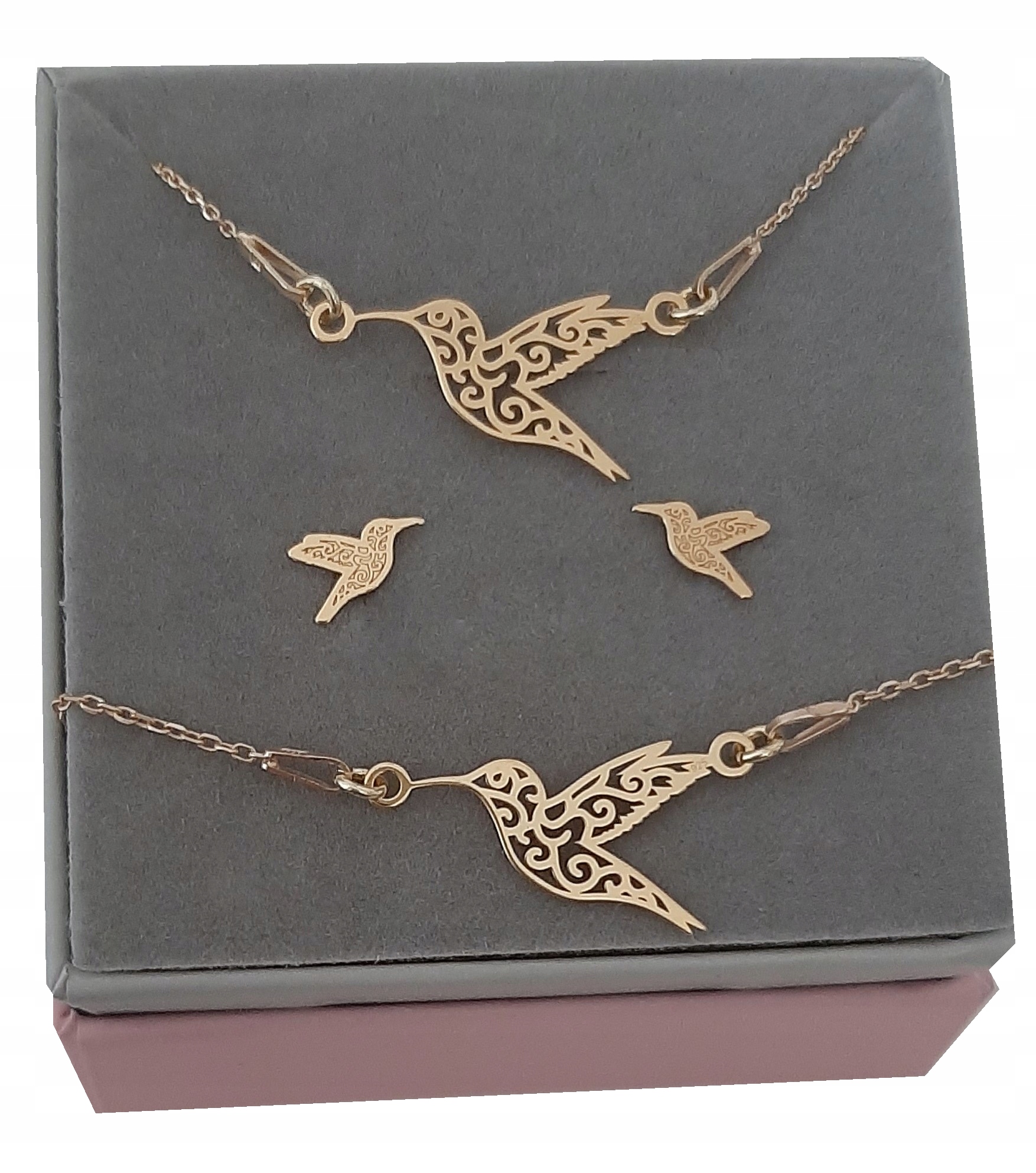 

Złoty komplet koliber ażur Celebrytka srebro 925