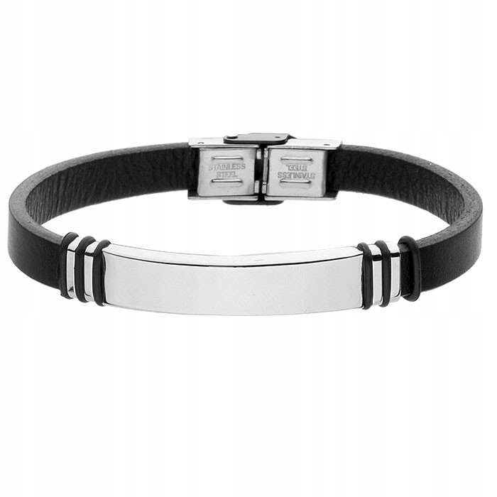 Pánský náramek z černé kůže, destička pod gravírování Gravírování