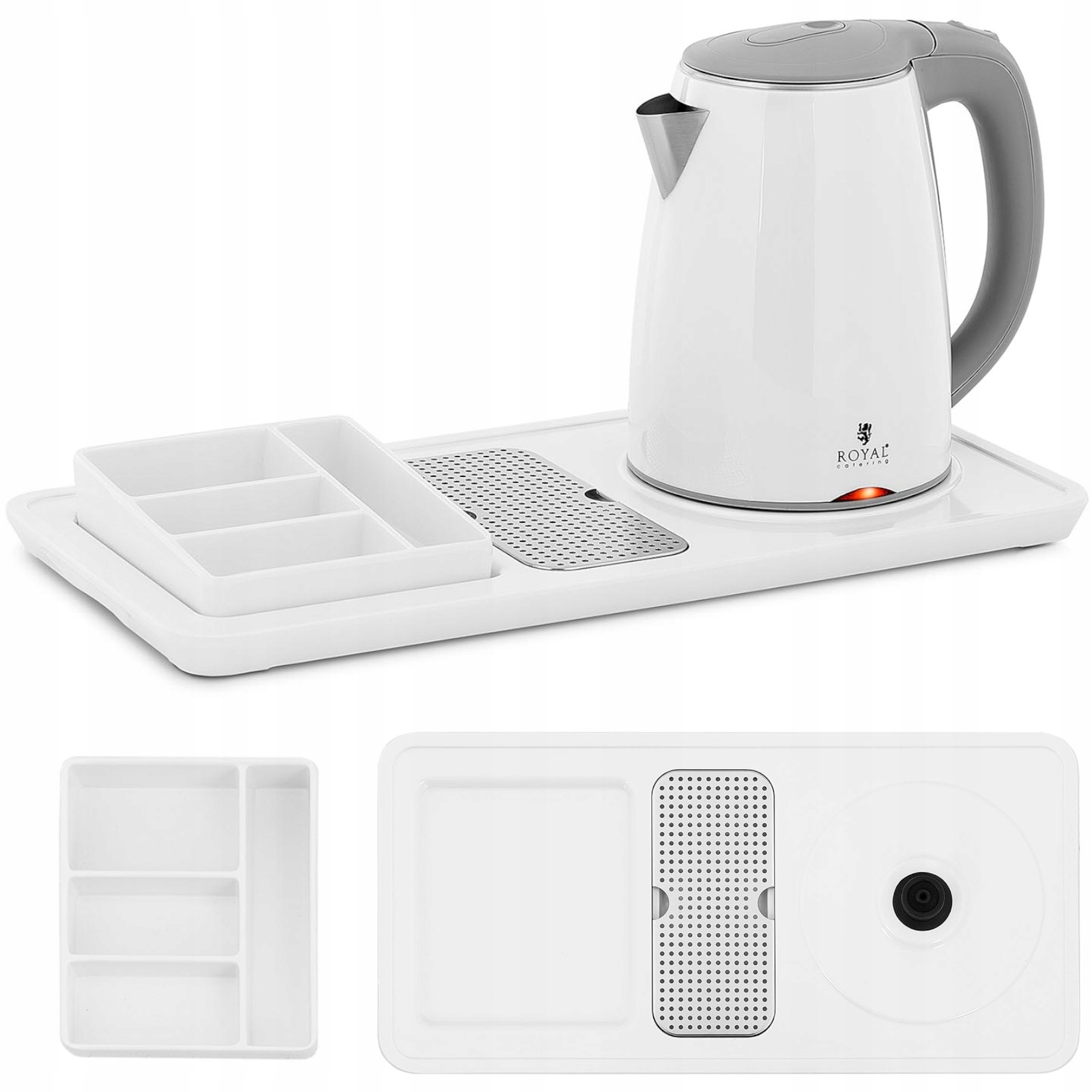 Hotelový uvítací set, rýchlovarná kanvica s podnosom 1.2 l 1800 W, biela