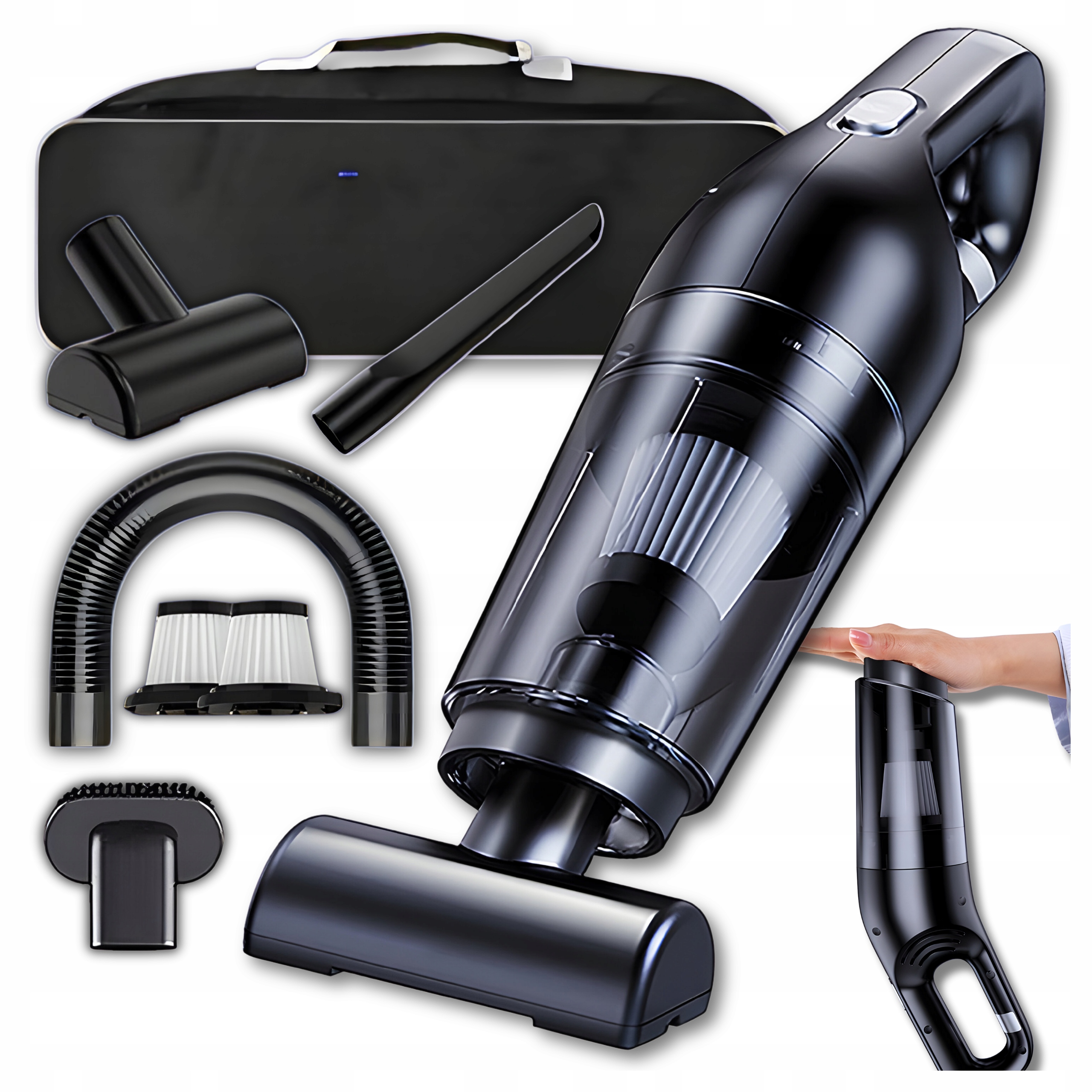 Odkurzacz Bezprzewodowy Samochodowy Ręczny Bezworkowy Cichy Końcówki Filtry