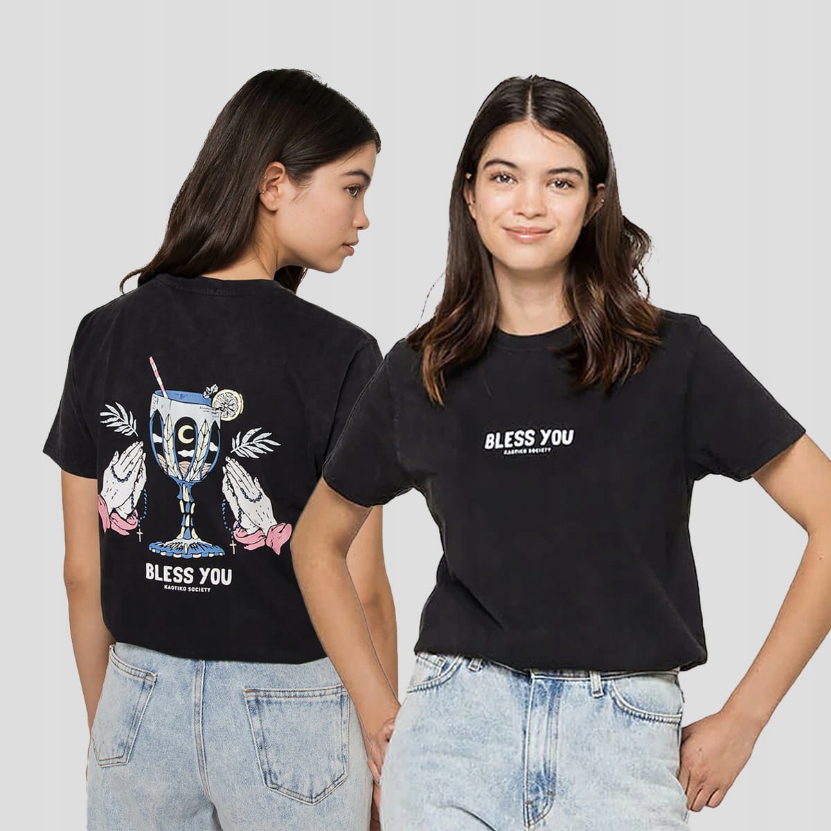 Tričko Kaotiko Washed Bless You S, černé, Městské