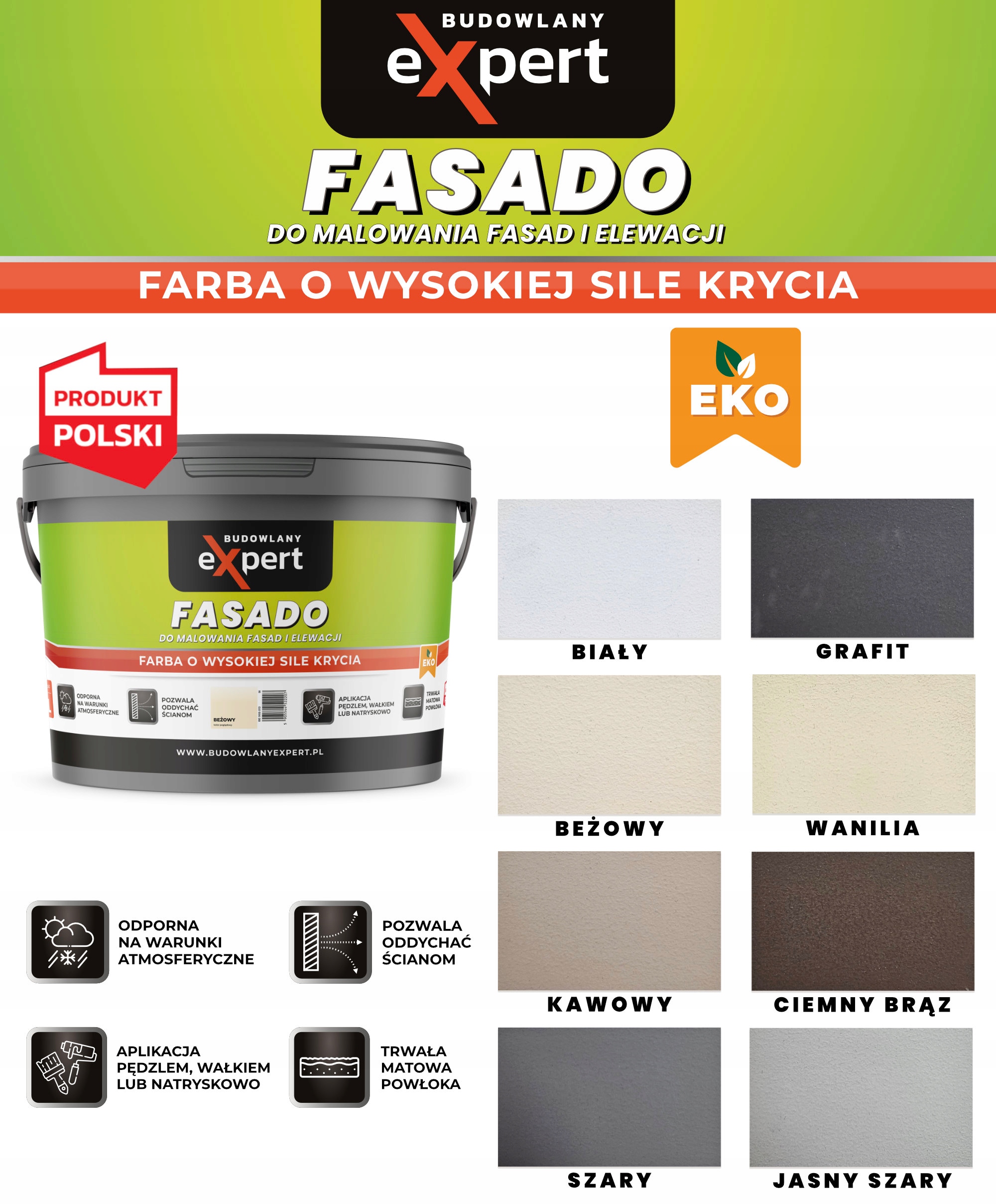 FARBA ELEWACYJNA FASADOWA zewnętrzna do malowania BEŻOWA FASADO 9L Kod producenta BE 005 013 FASADO 9L FARBA DO ELEWACJI