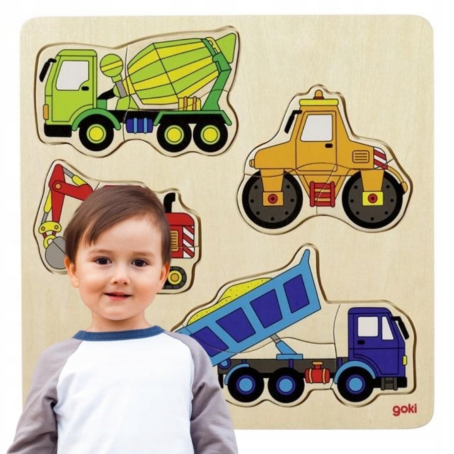 

Układanka drewniana puzzle na placu budowy pojazdy