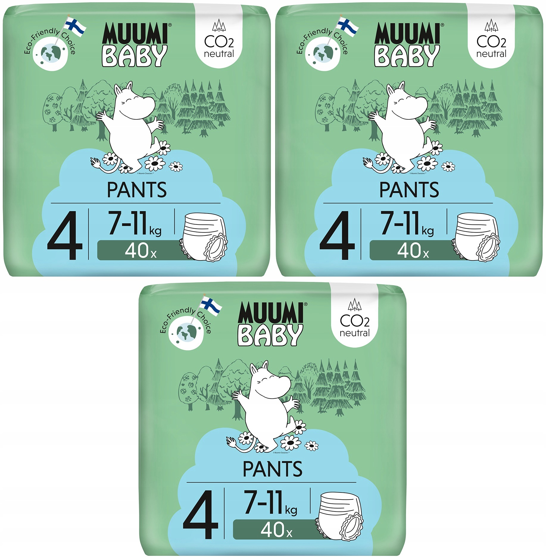Muumi Baby Pants 4 Maxi Eko Pieluchomajtki Chłonne Moomin 7-11KG 40 Szt. x3