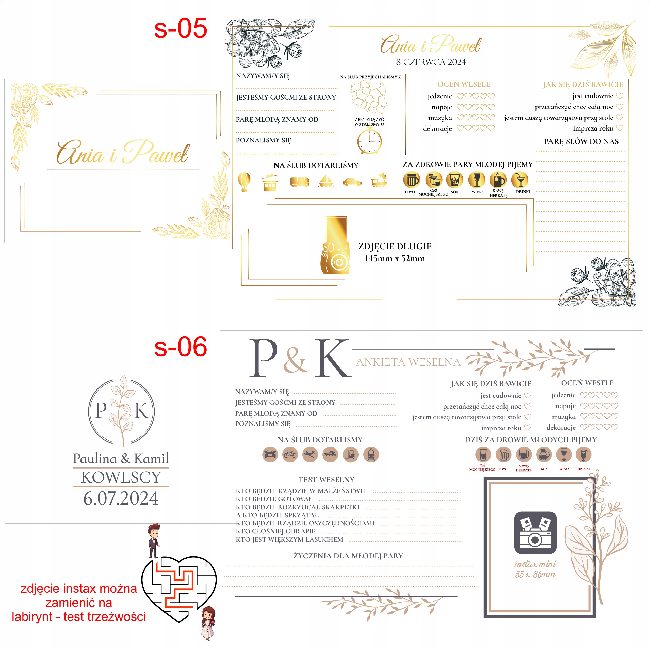 KSIĘGA GOŚCI Z ANKIETAMI NA ŚLUB WESELE DREWNIANA PERSONALIZAWANA PAMIĄTKA Grubość papieru 200 g