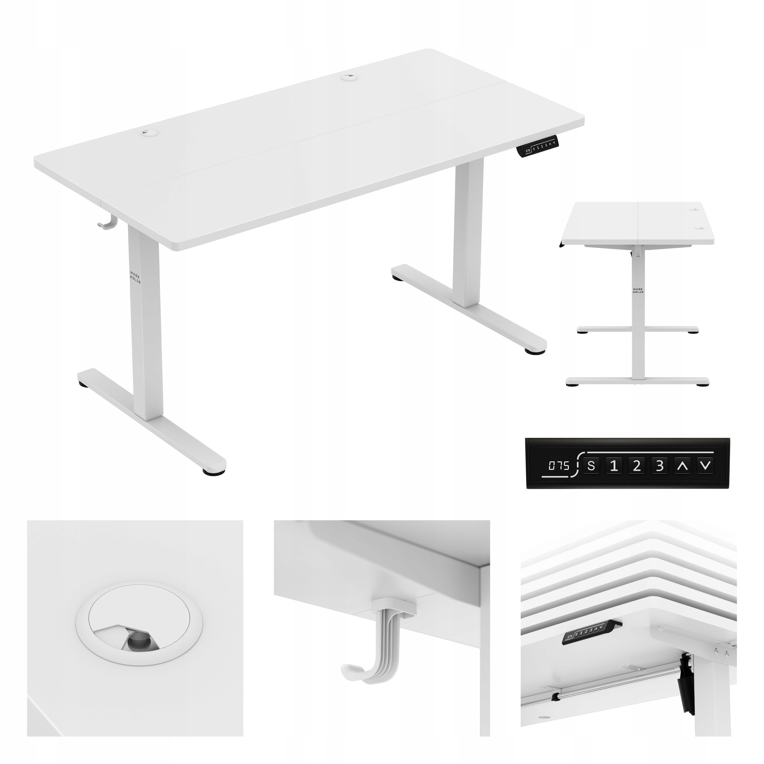 Elektrický nastavitelný psací stůl Mark Adler, bílý, počítačový, 140 x 70 cm