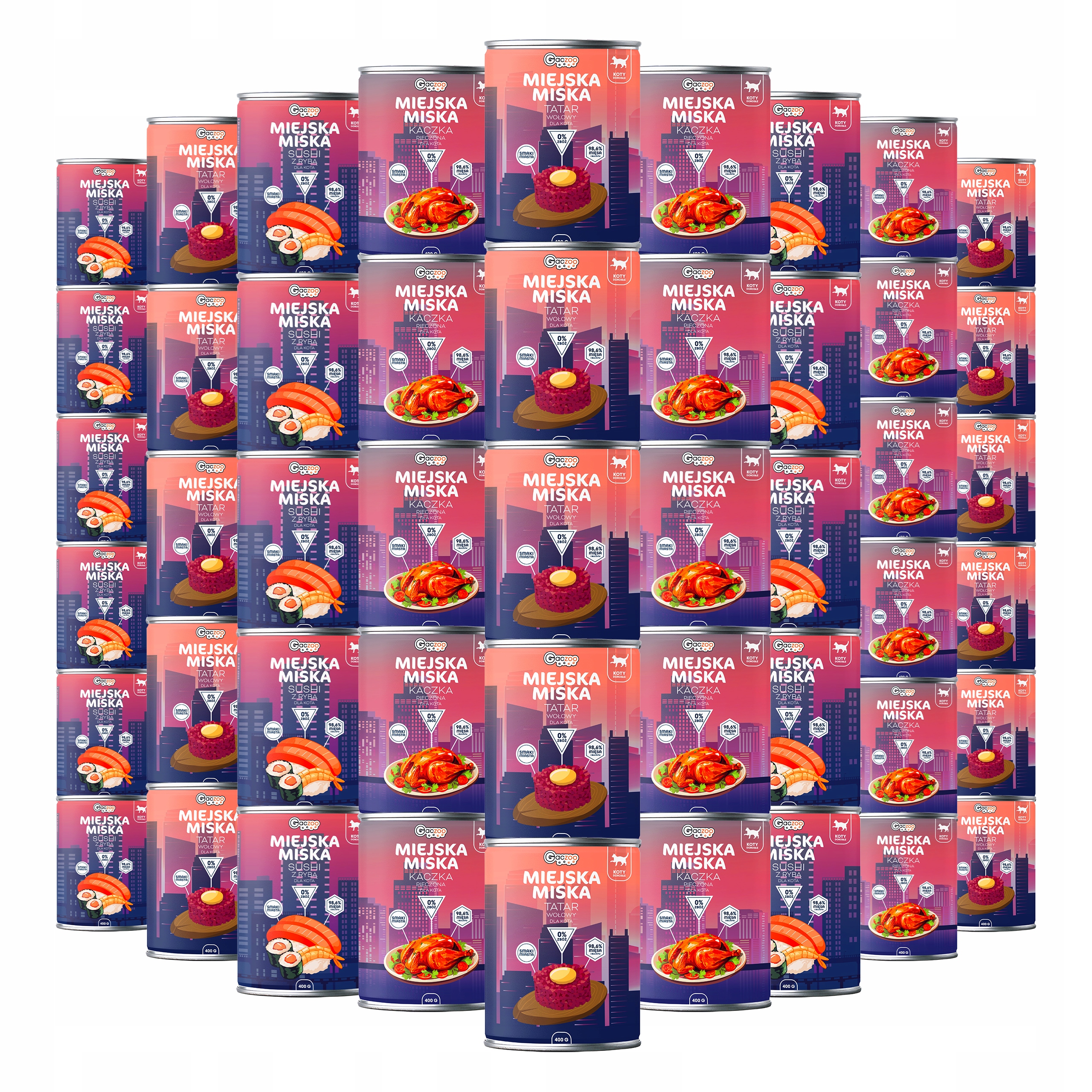 Krmivo mokré pro kočky Městská miska Gaczoo mix chutí 48 x 400 g bez obilovin