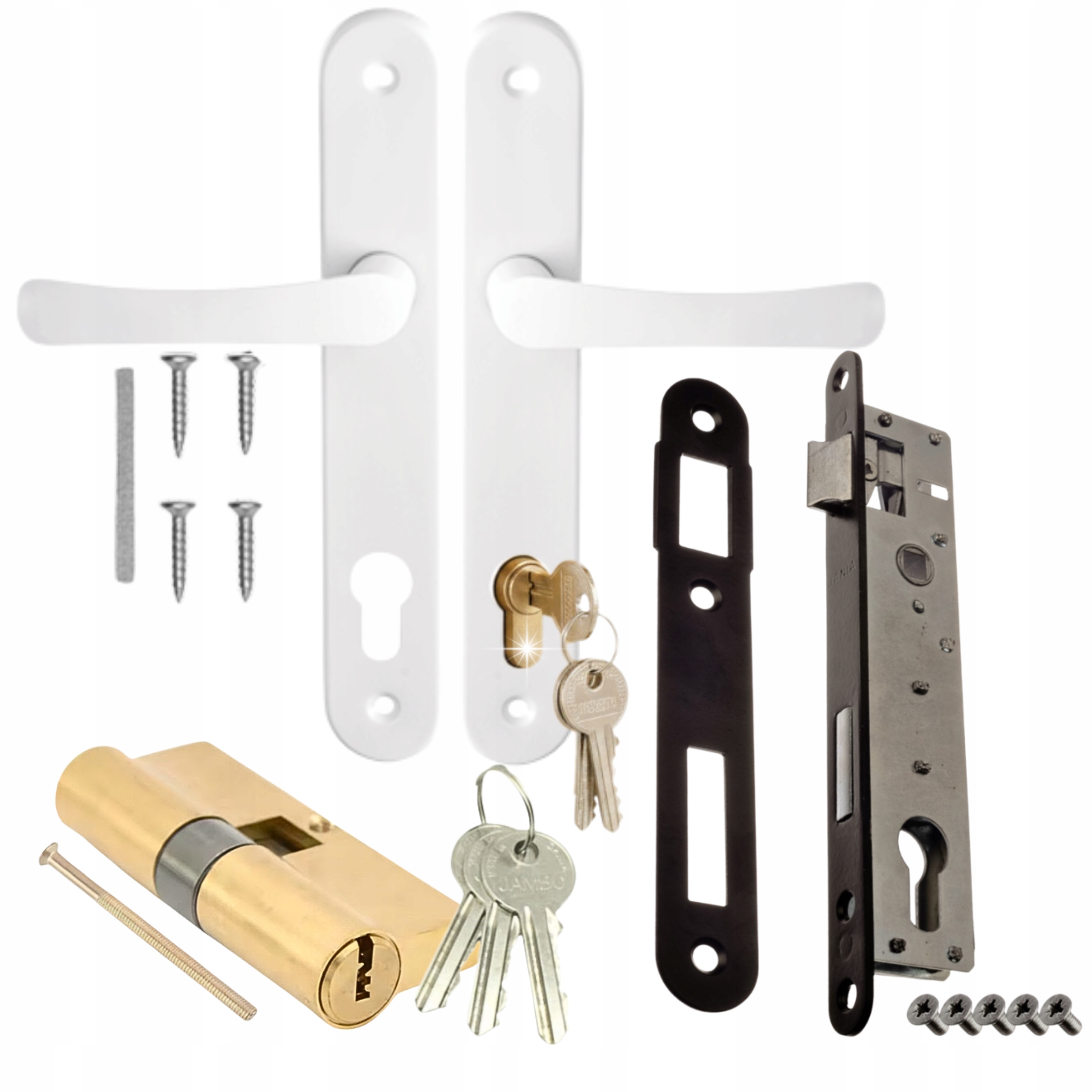 Set Bílá klika pro dveře brány a branky 90/22 zámek vložka 30/30