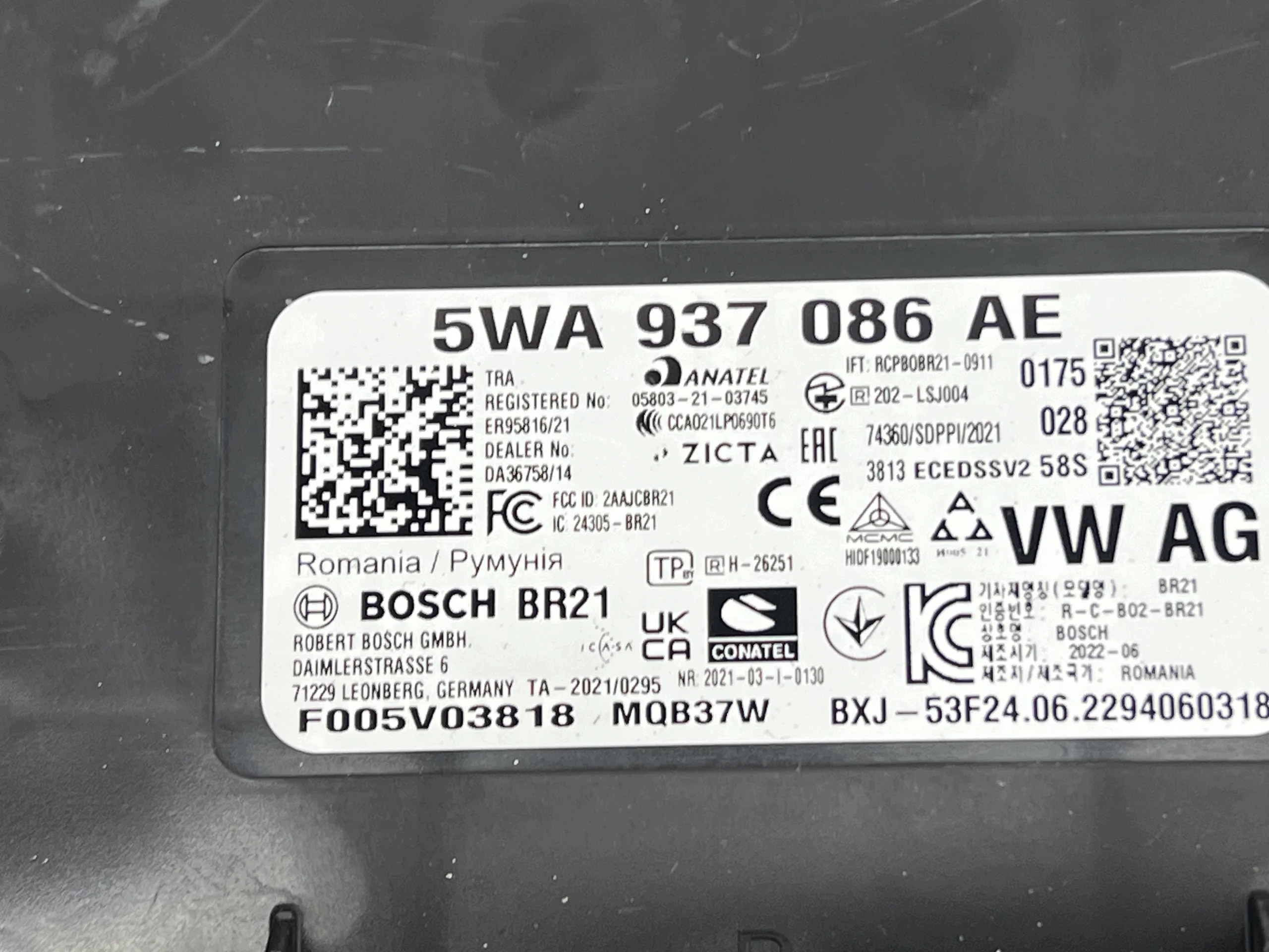 unité commande confort unité de commande électronique uce BR21 VW GOLF VIII AUDI A3 8Y 5WA937086AE