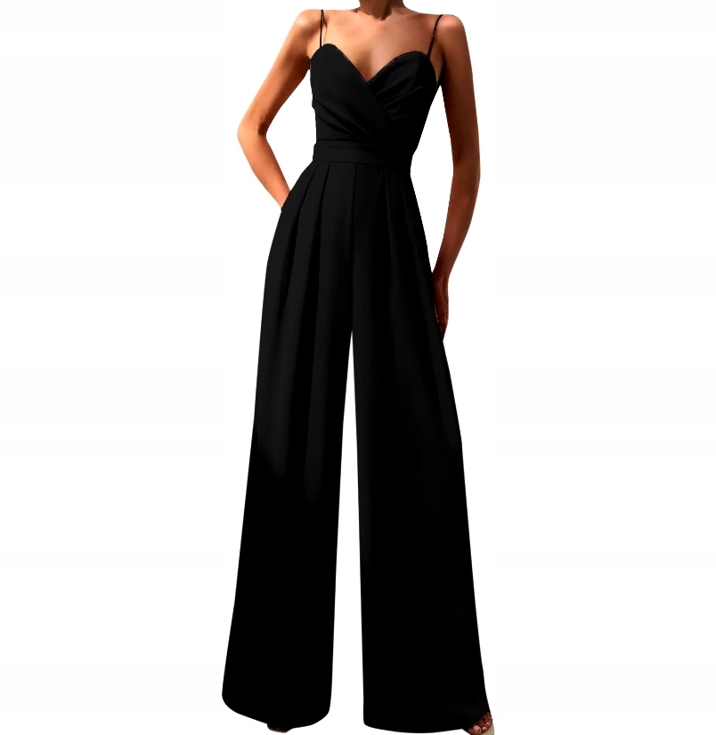 MD kombinéza zvony široké nohavice na ramínkách Černá M