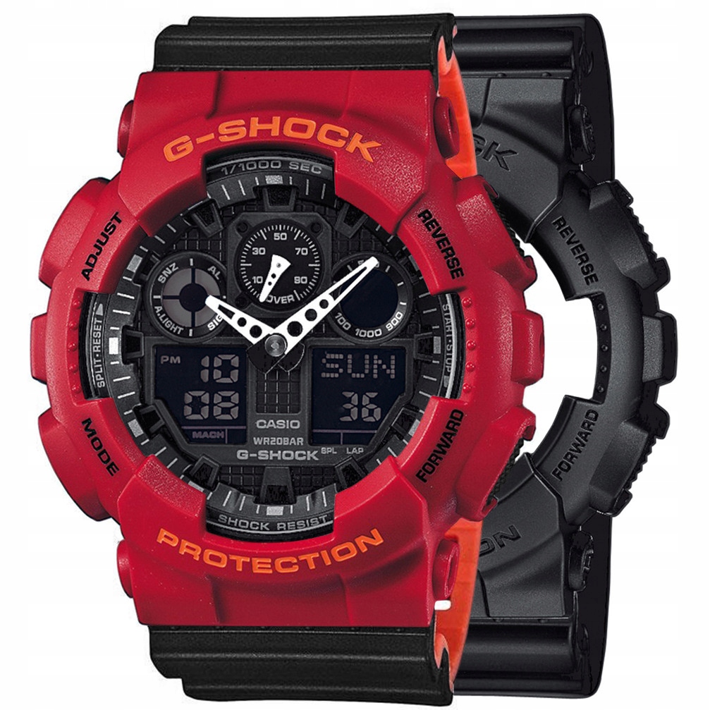 Sada G-shock GA-100-1A1ER Červená Černá, Červená
