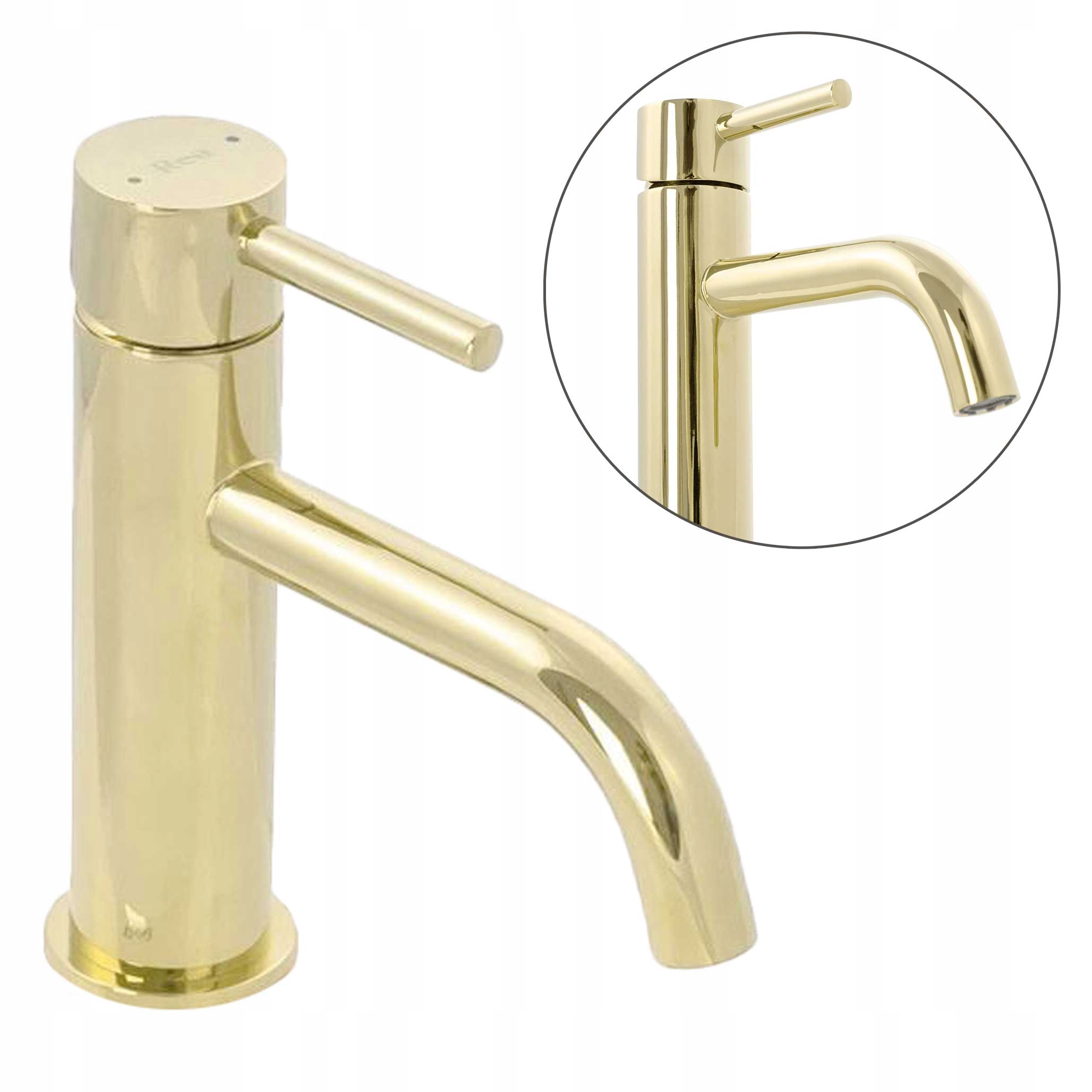 Zlatá nízka umývadlová batéria pre umývadlo Rea Lungo Lesklý lesk