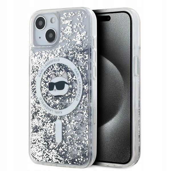 Pouzdro Karl Lagerfeld Liquid Glitter Choupette Head MagSafe pro iPhone 15 14