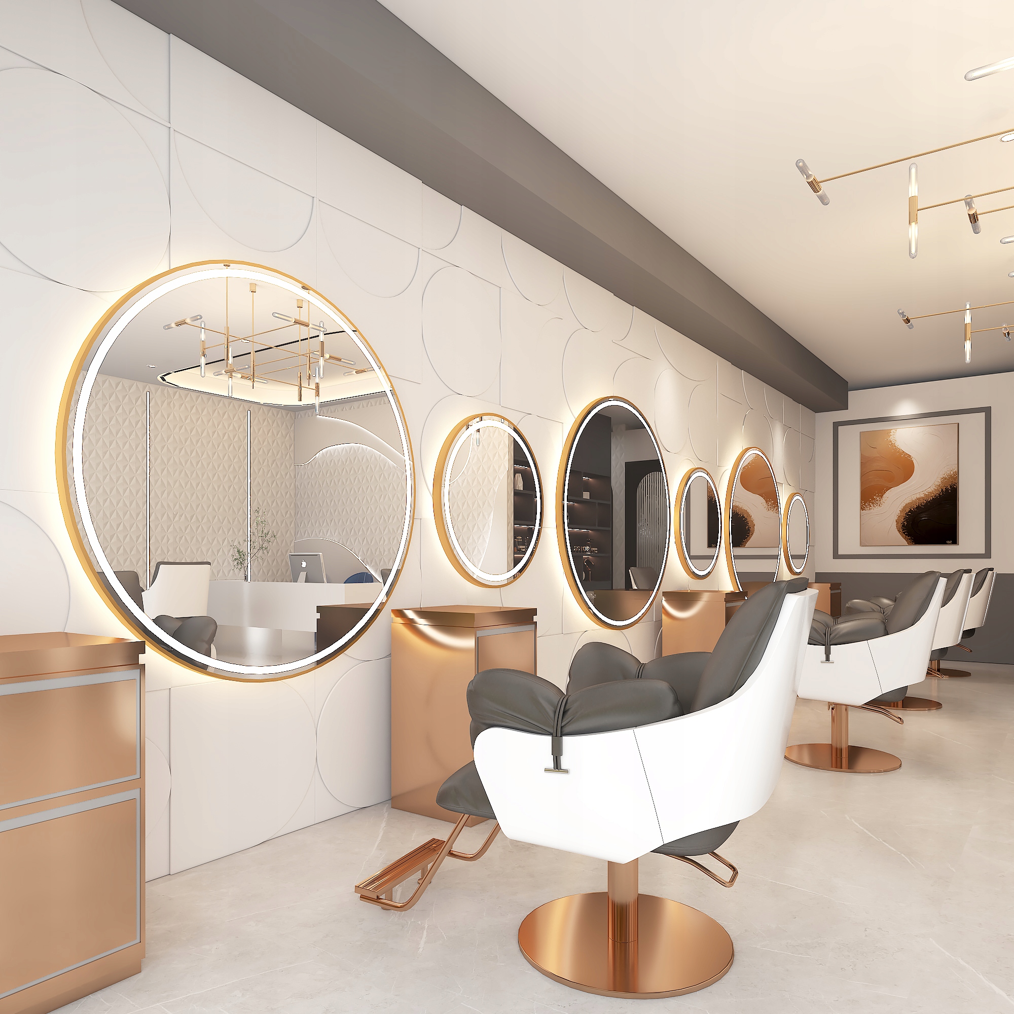 Konzola Kadeřnická konzola Barberská Zrcadlo 60x60 Led Pro kulatá
