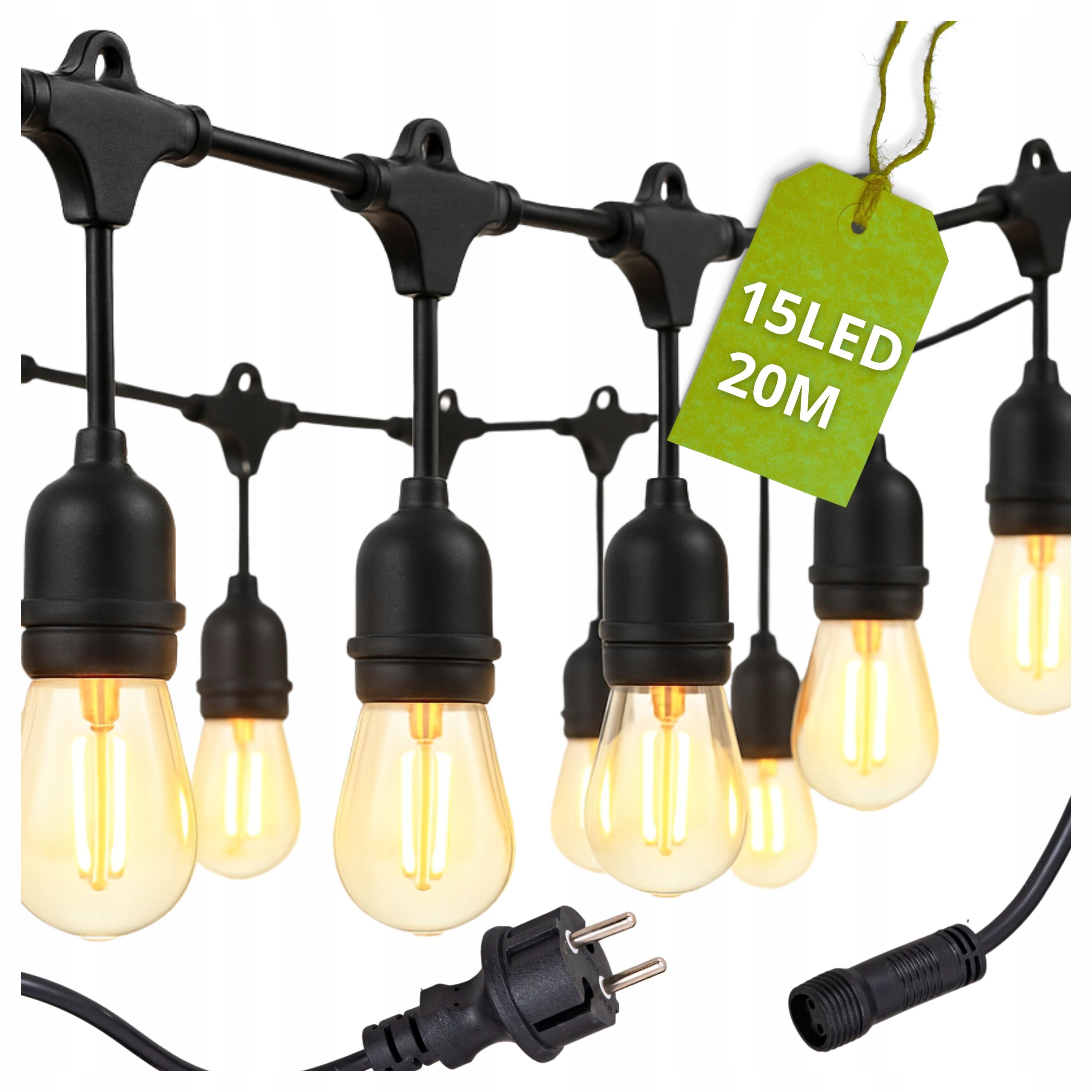 Světelná girlanda Zahradní řetěz 20 m 15x Led žárovka, lampičky do zahrady E27