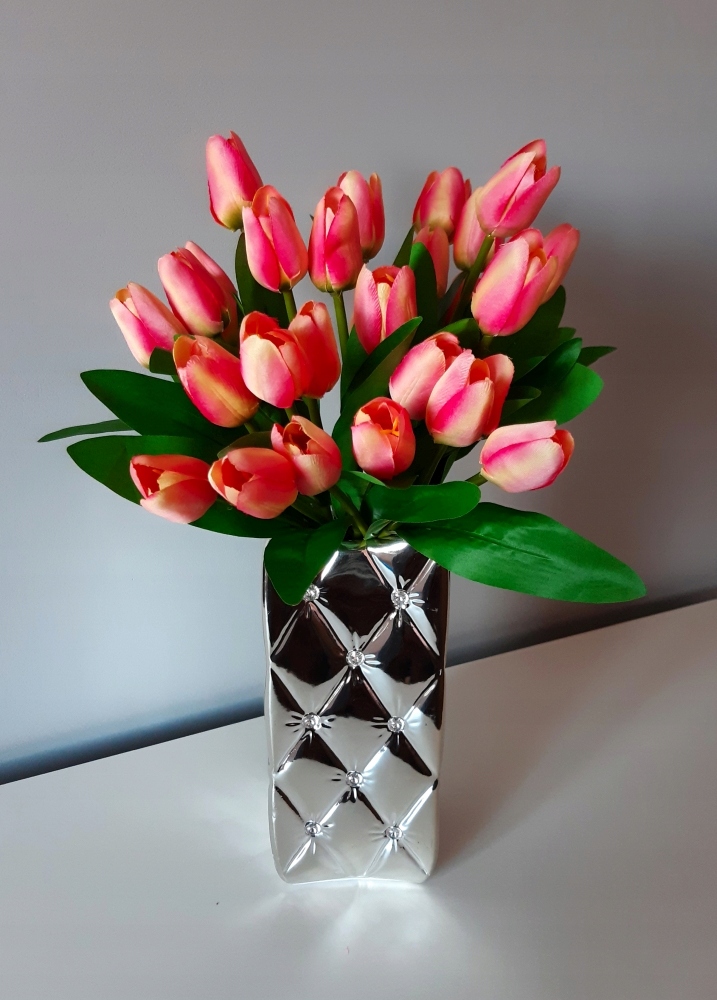 Srebrny duży wazon glamour z kryształkami pikowany Marka inny