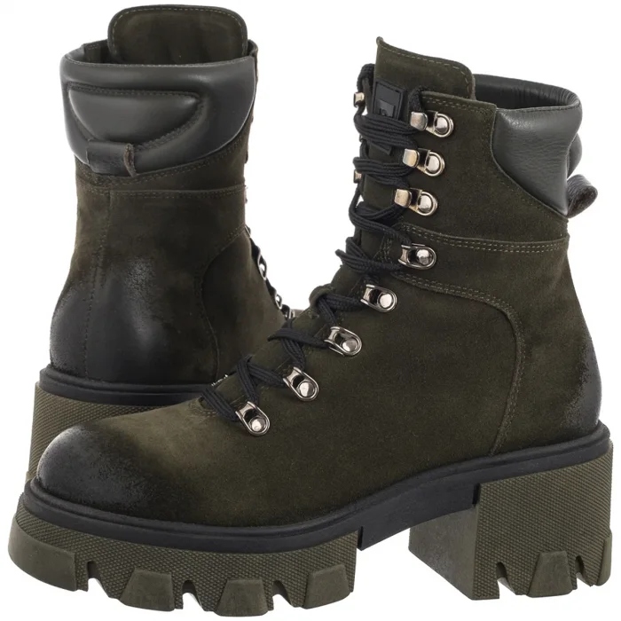 Boty Kotníkové Boty na podpatku Dámské kožené Nessi Zelené 22362