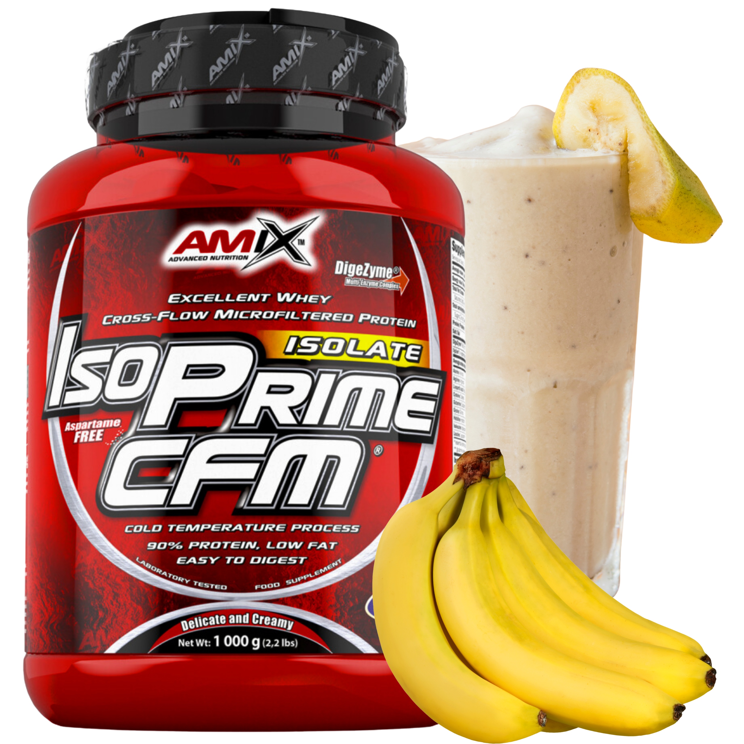 Protein bez laktózy Amix Isoprime Cfm 1000 g proteinový izolát Wpi Banán Enzymy