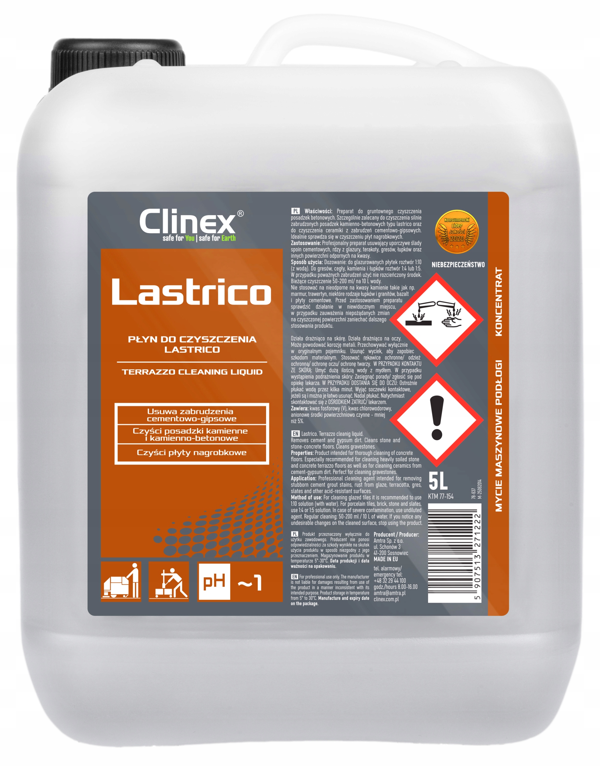 

Clinex Lastrico Do Czyszczenia Granitu Ceramiki 5L