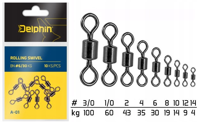 Krętliki Delphin Rolling Swivel A-01 r. 12