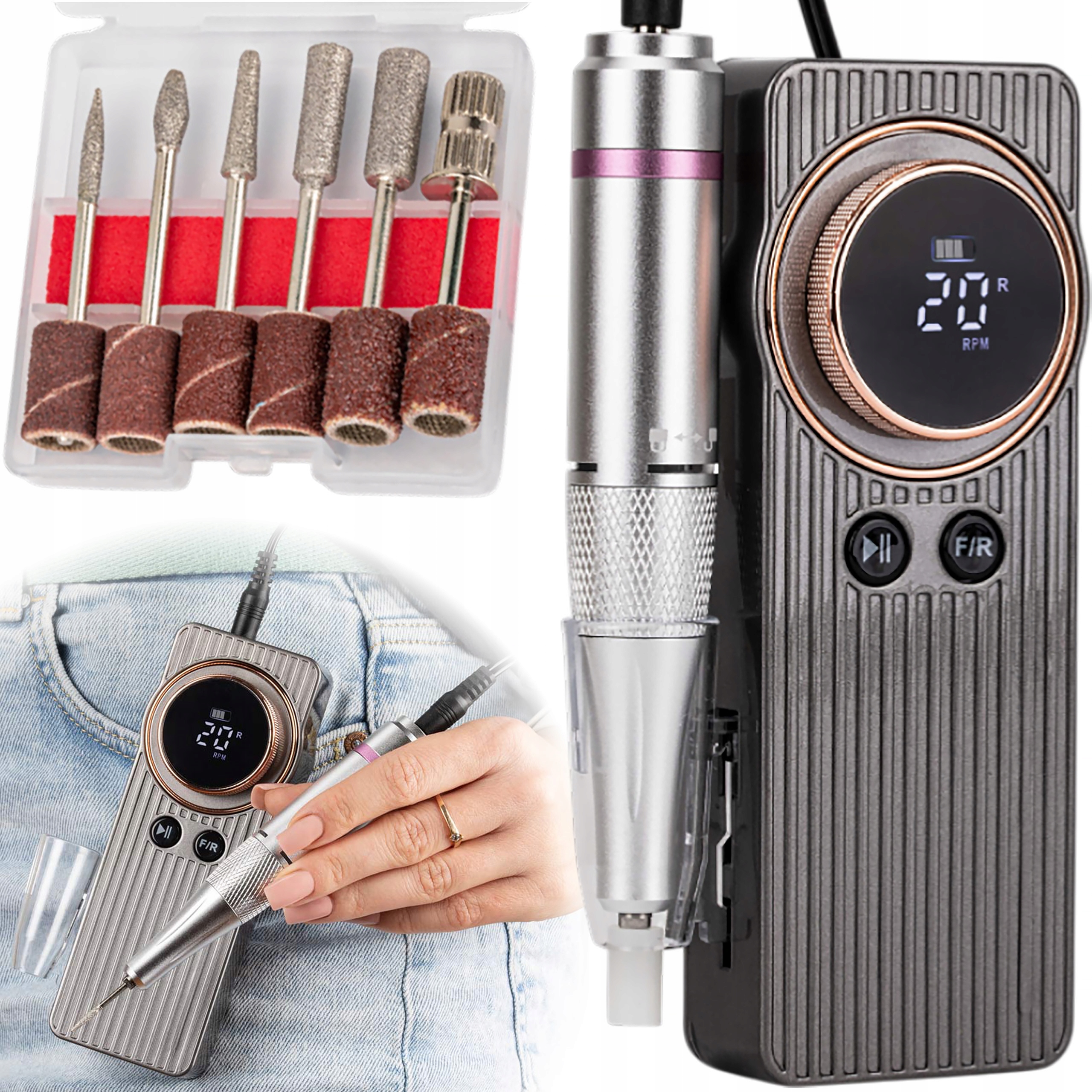 Frezarka Do Paznokci Mobilna 50W Lekka Poręczna Mocna Zestaw Frezów