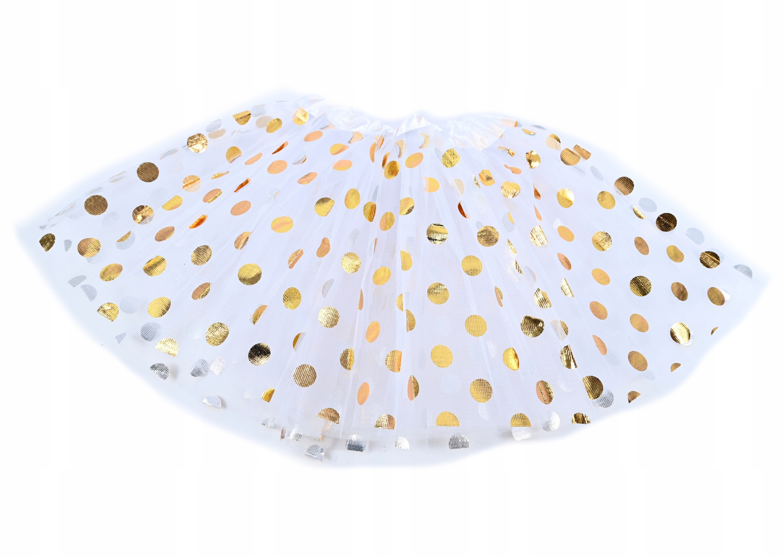 BIAŁA SPÓDNICZKA ZŁOTE GROCHY JASEŁKA ANIOŁ TIUL