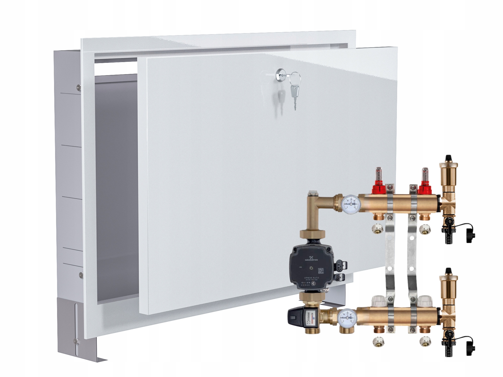 Mosazný Rozdělovač Podlahy 2 S Čerpadlem Grundfos+podomítková Skříňka+pex