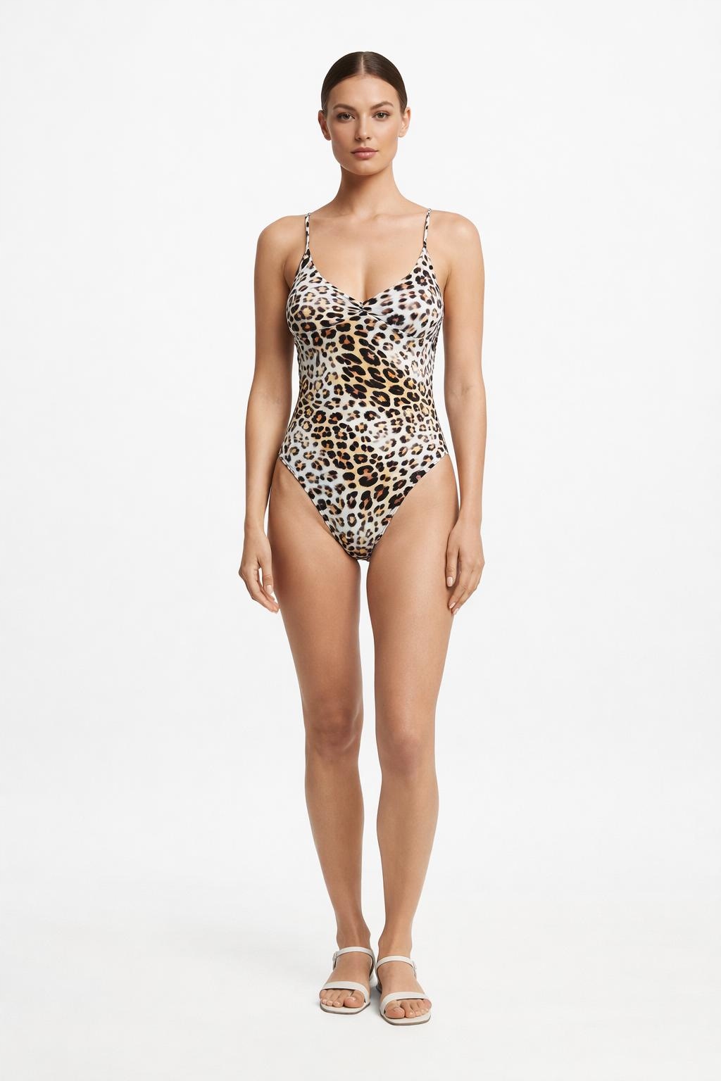 Guess Jednodílné Plavky S Leopardím Vzorem S Ramínky