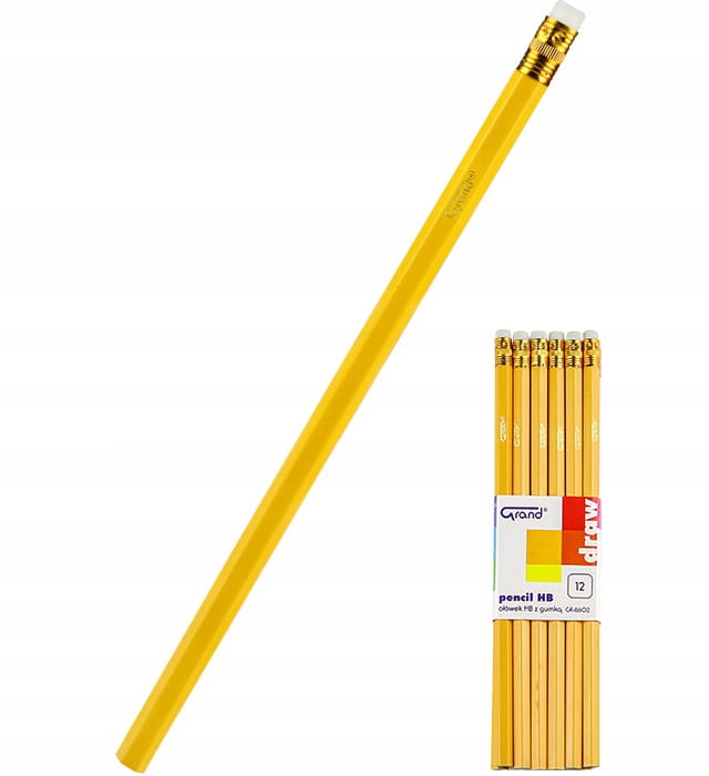 Ołówek z gumką GRAND GR-6602 żółty 12 sztuk EAN (GTIN) 5903364230548