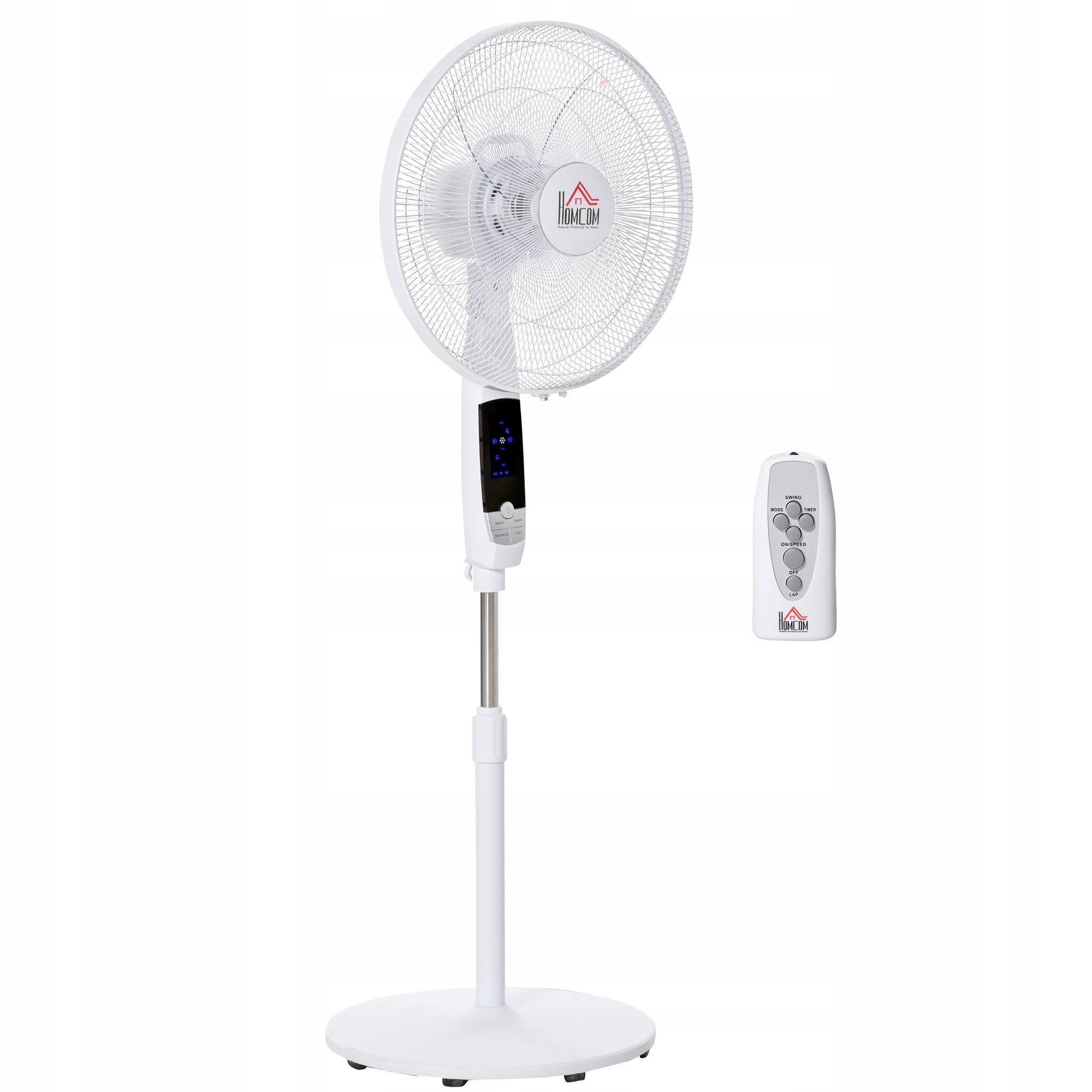 Stojanový ventilátor 138 cm s časovačom, diaľkovým ovládaním, 3 rýchlosťami, oceľový, biely