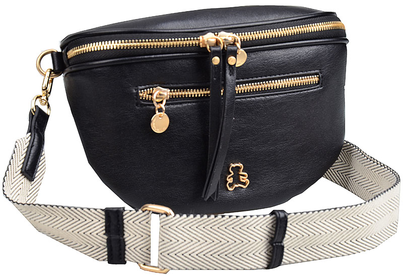 LuluCastagnette Modna Torebka Damska Listonoszka nerka pasek Czarna