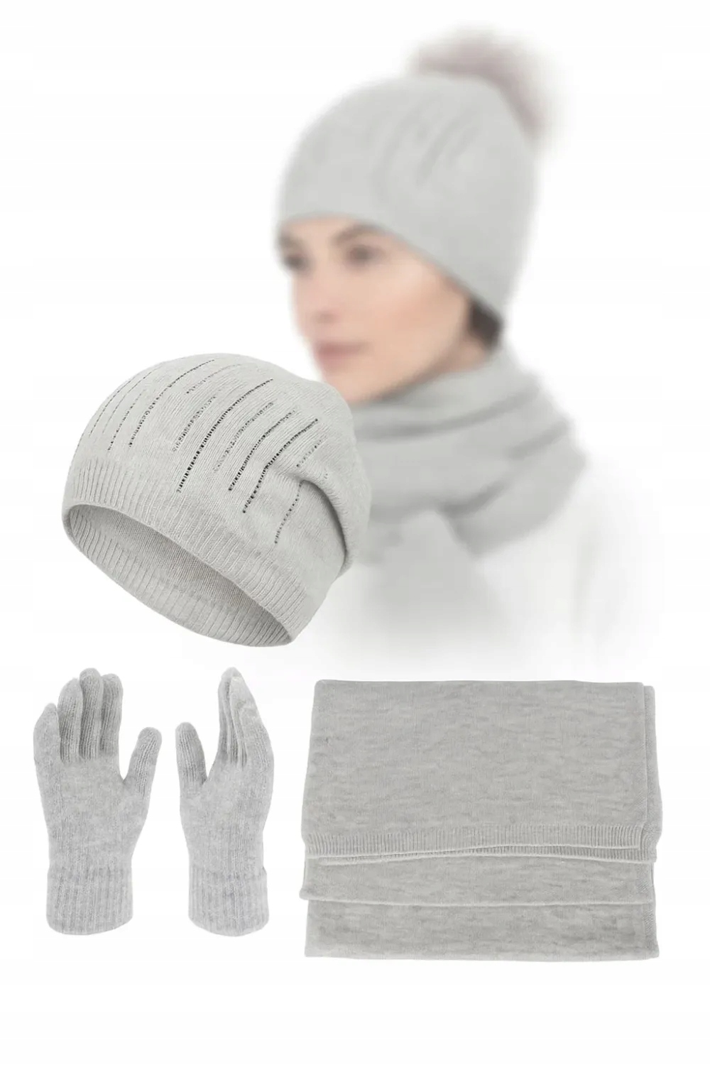 Dámský zimní komplet Polar Fashion W455D Šedá Čepice Šála Rukavice
