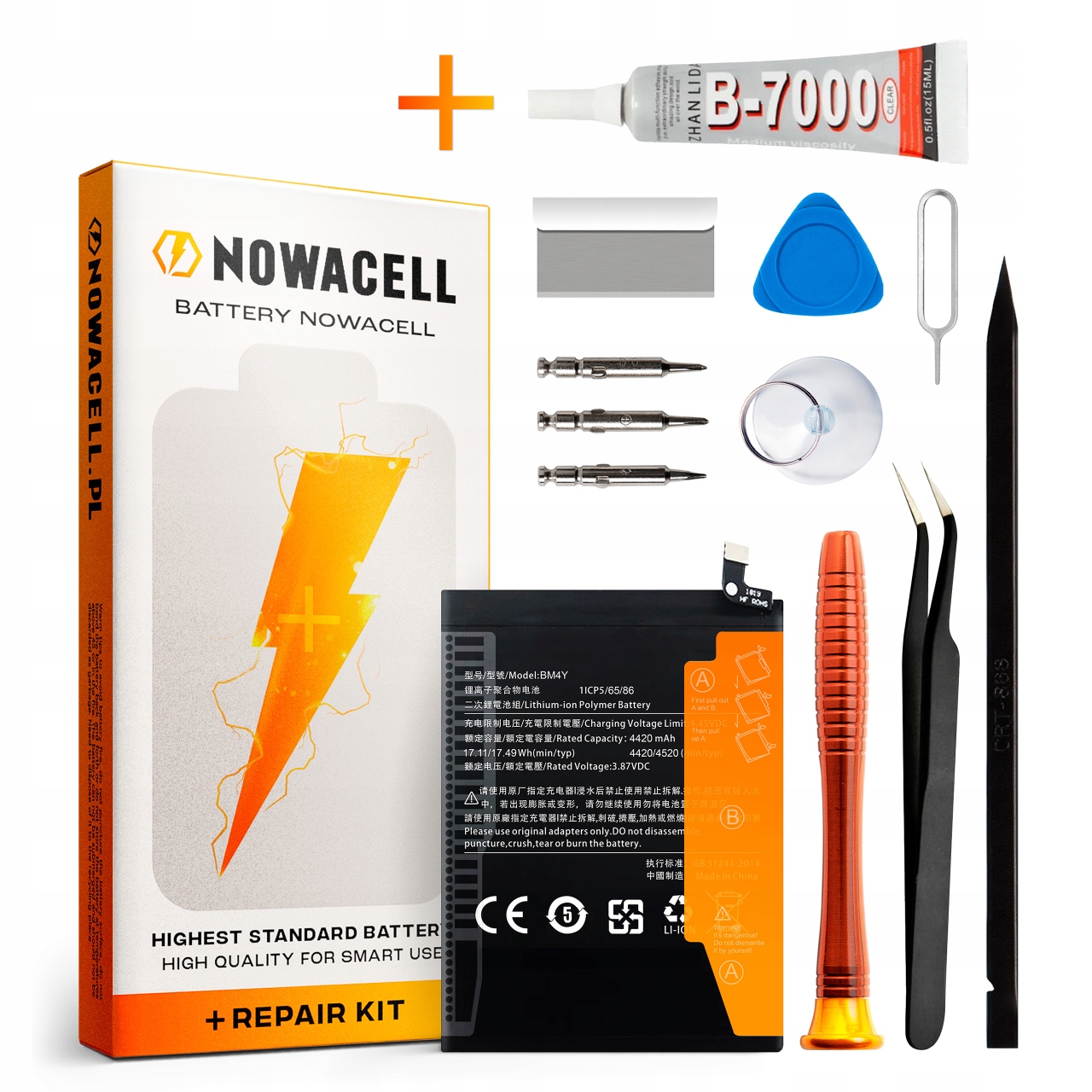 Zestaw Bateria BM4Y Klej B7000 do Xiaomi Mi11 Poco F3 Redmi K40 4520 mAh