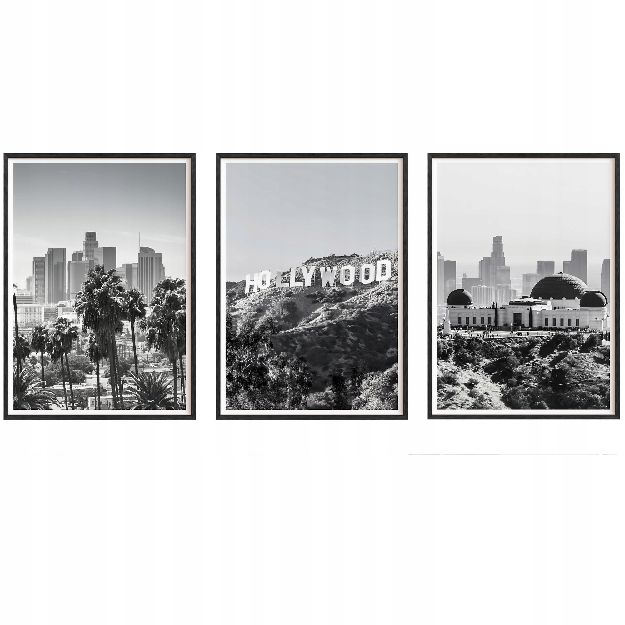 Obrazy Hollywood Los Angeles Plagáty Drevené rámy Čierne 3ks 30x42 cm