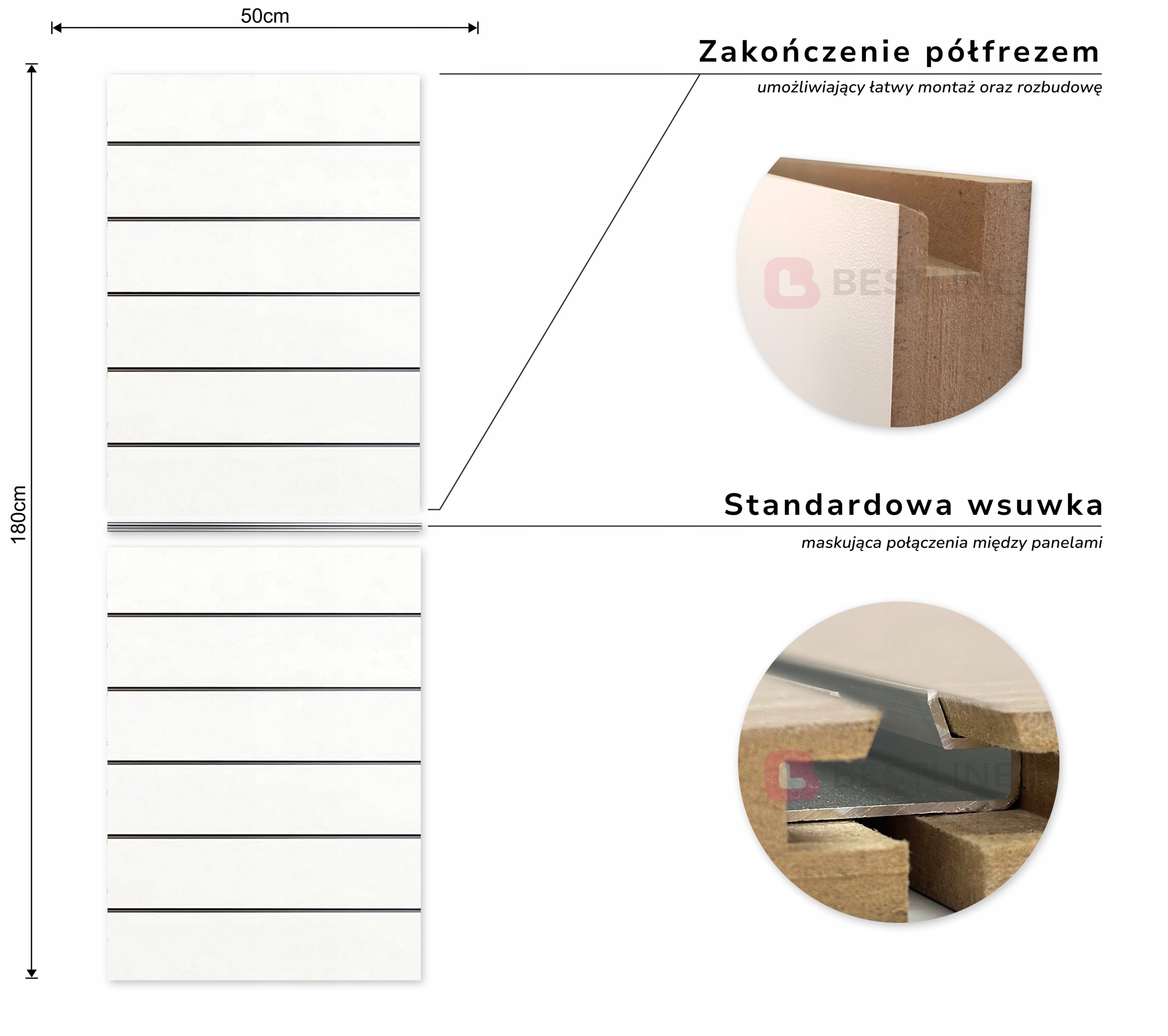 PANEL SKLEPOWY 50x180cm 11 FREZÓW BIAŁY Kod producenta SLW-P