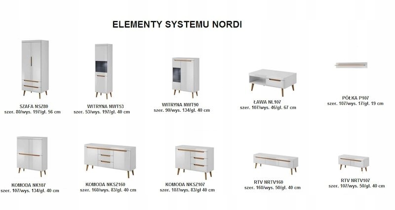 Meble systemowe NORDI POŁYSK zestaw 1 Marka Costa meble