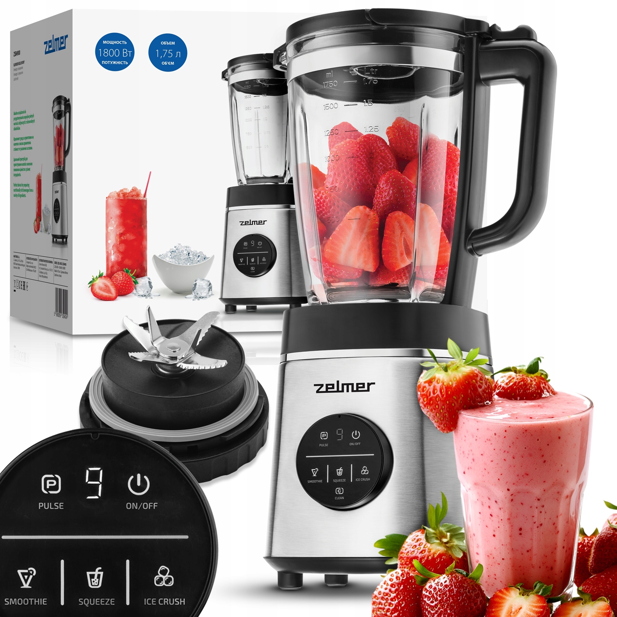 Blender Kielichowy Zelmer Do Koktajli Kruszy Lód Miksuje Szklany 1800W