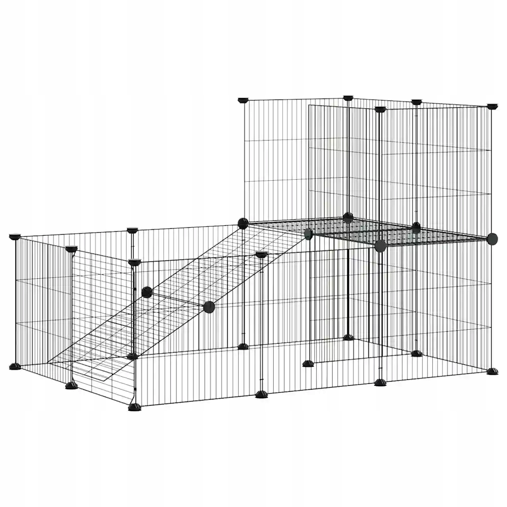 Levně 20panelová ohrádka pro zvířata s dvířky černá 35 x 35 cm ocel