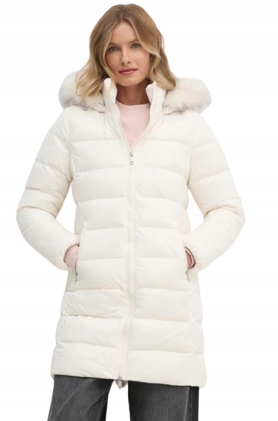 Tommy Hilfiger Péřová Bunda S Kapucí A Kožíškem Ecru L 2DD