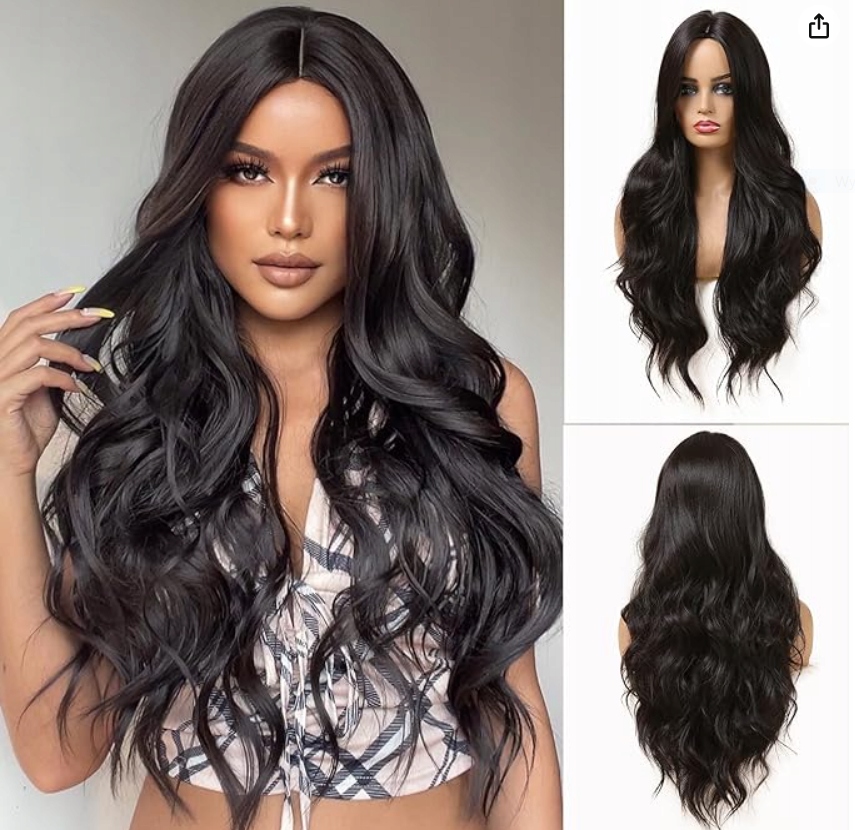 Esmee Paruka Dlouhé vlnité syntetické vlasy Tmavě hnědá 70 cm LC045