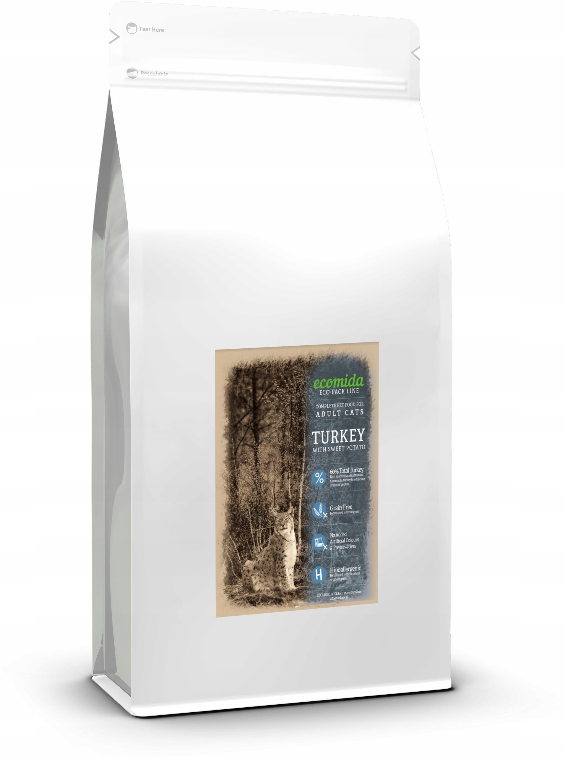 Levně Ecomida Bez Obilovin Hypo krmivo pro dospělé kočky s krůtím masem 2kg