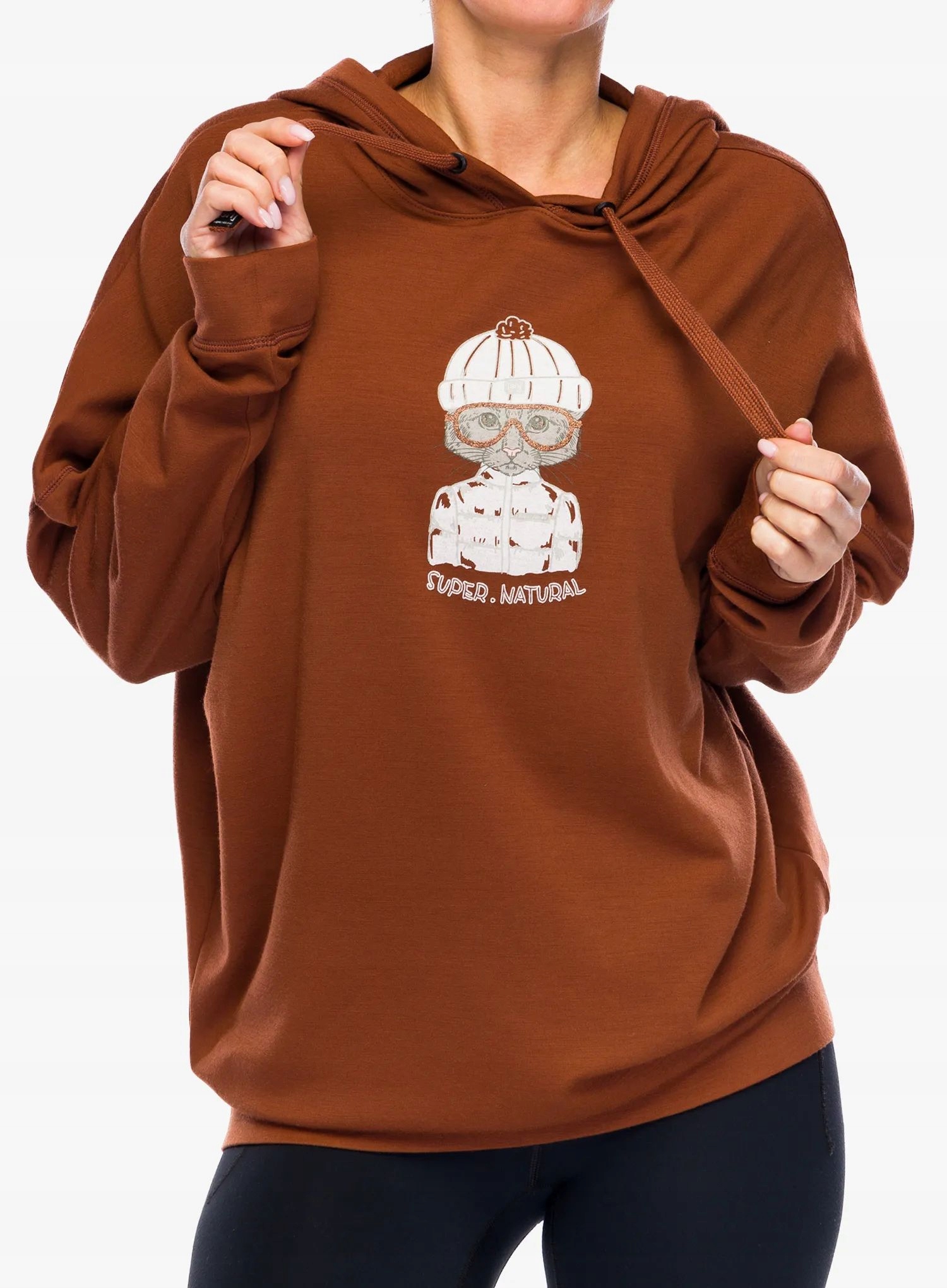 Bluza damska z kapturem Super.natural Snow Cat Hoodie horn brown L