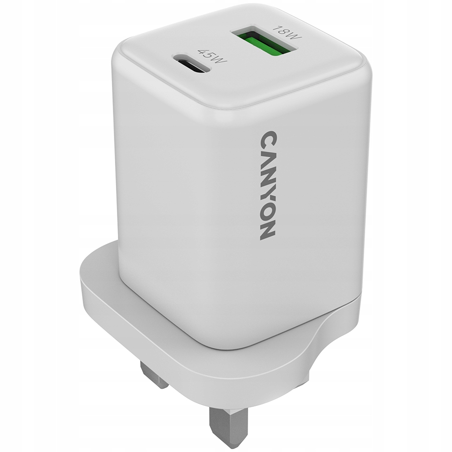 Canyon Síťová nabíječka CU45AC GaN 45W 1xPD 1xQC Uk Bílá