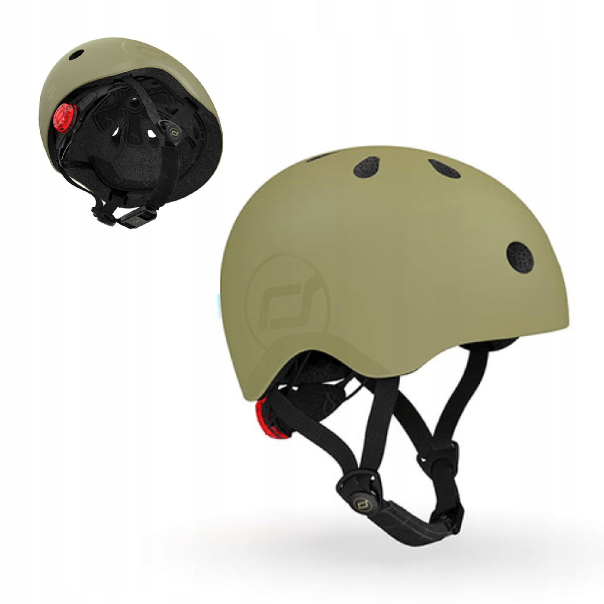 Scoot and Ride Kask Dziecięcy S-m na Hulajnogę Rowerowy z Lampką Olive 3+