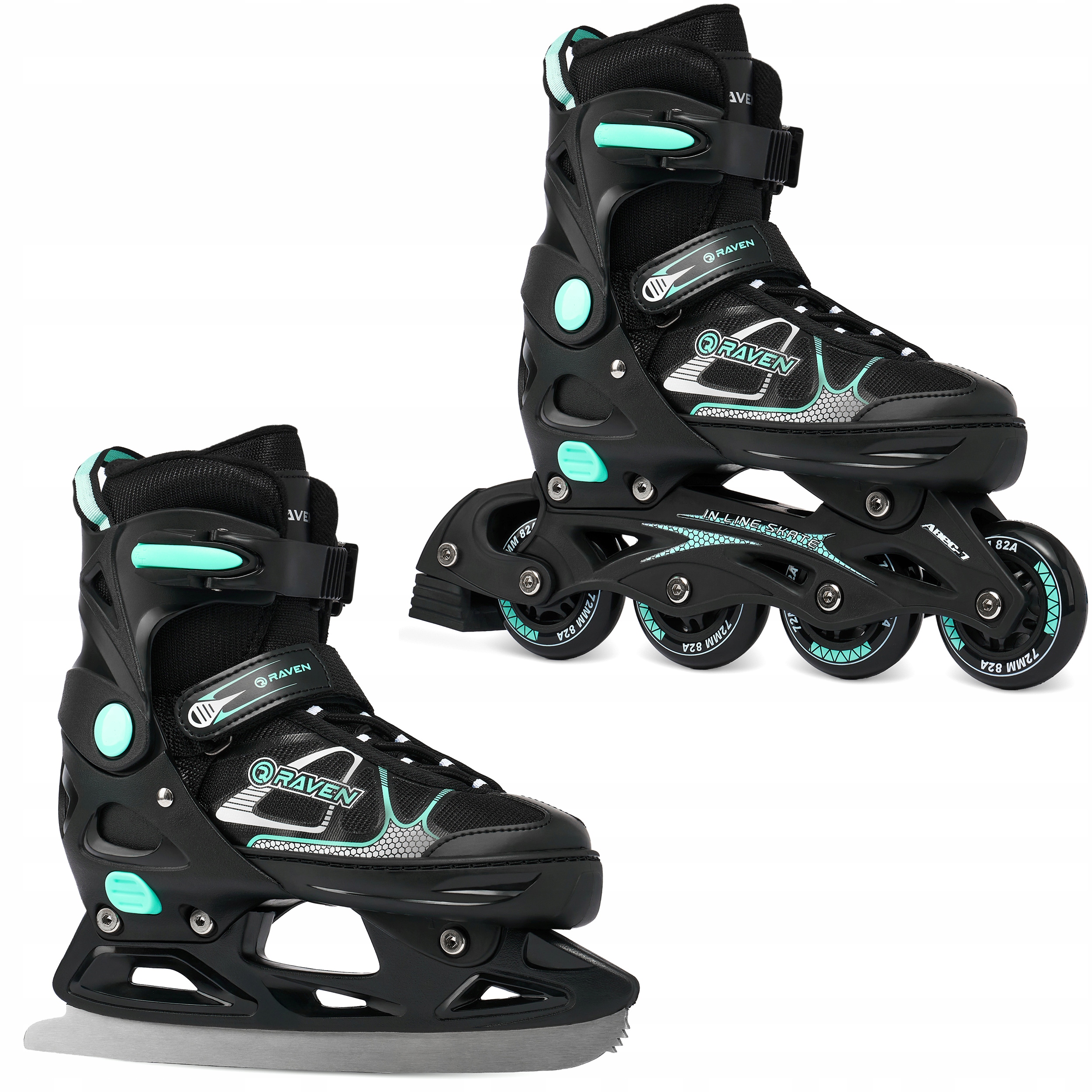 Rolki Łyżwy figurowe 2w1 Regulowane Raven Spirit Black/Mint 37-40