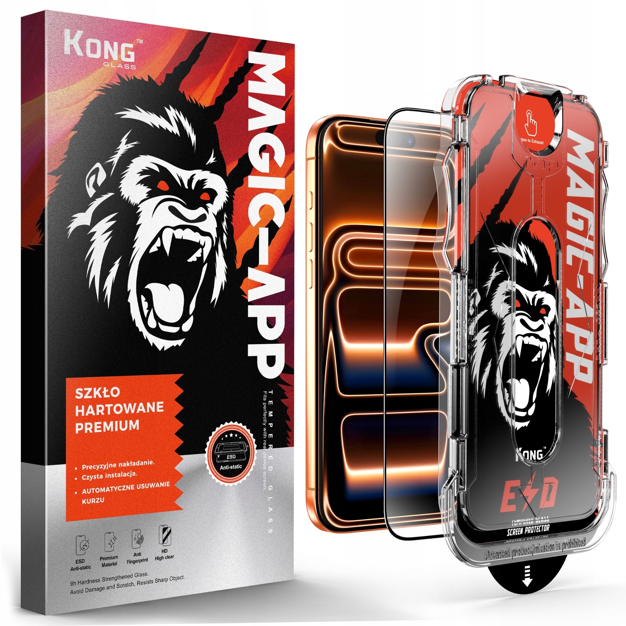 Szkło Hartowane 9H Kong Szybka Ochronna Z Aplikatorem Do IPhone 15 Pro Max